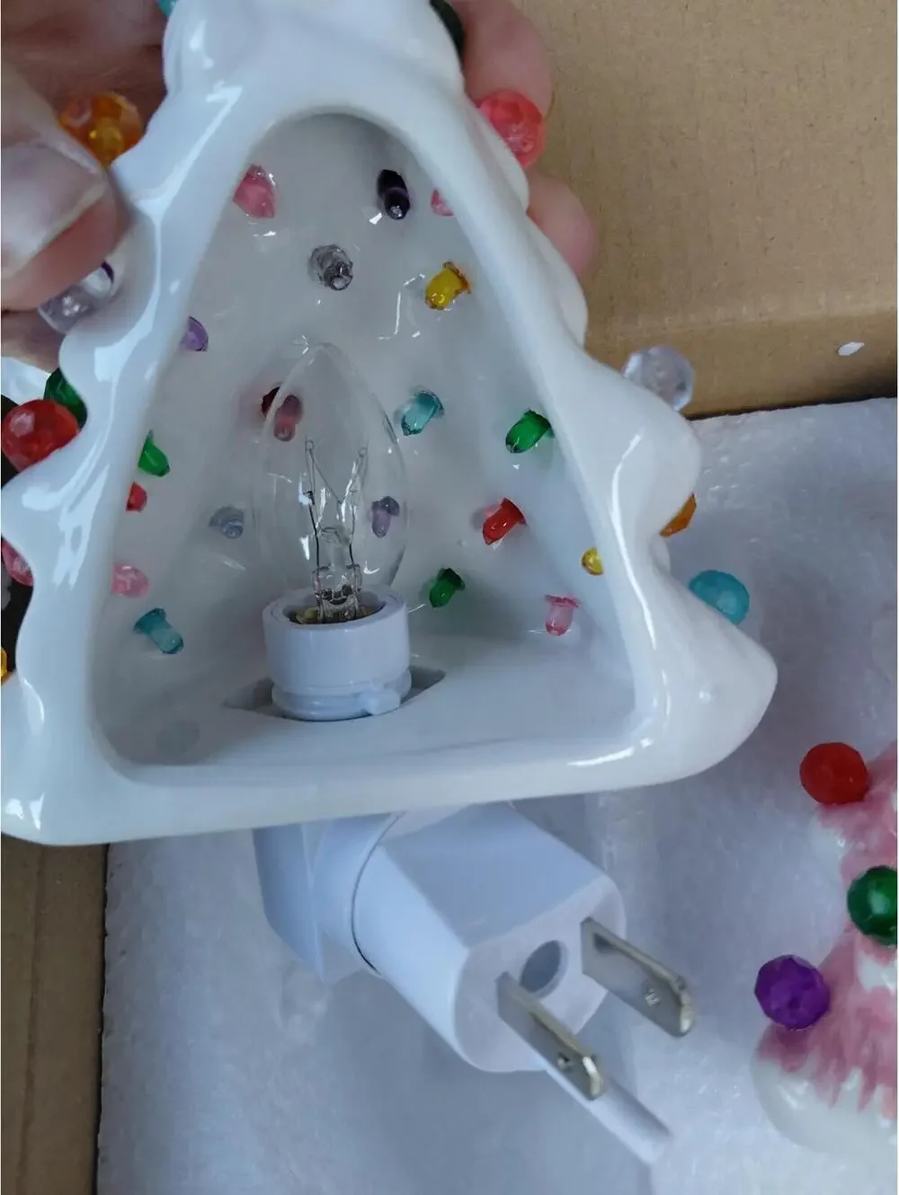 Christmas tree ceramic plugin nightlight pink and white